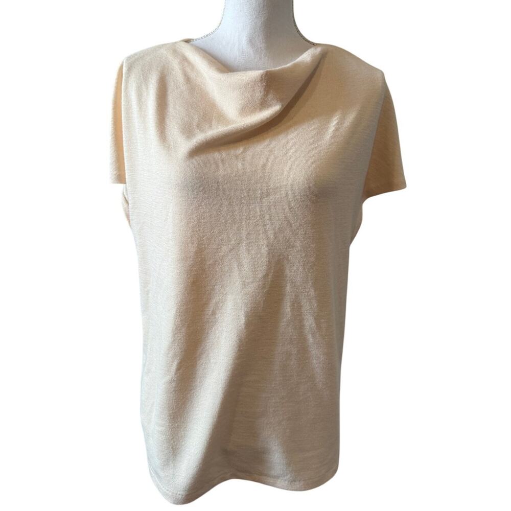 Vince Cowl Neck Draped Front Knit Cap Sleeve Top Cream L